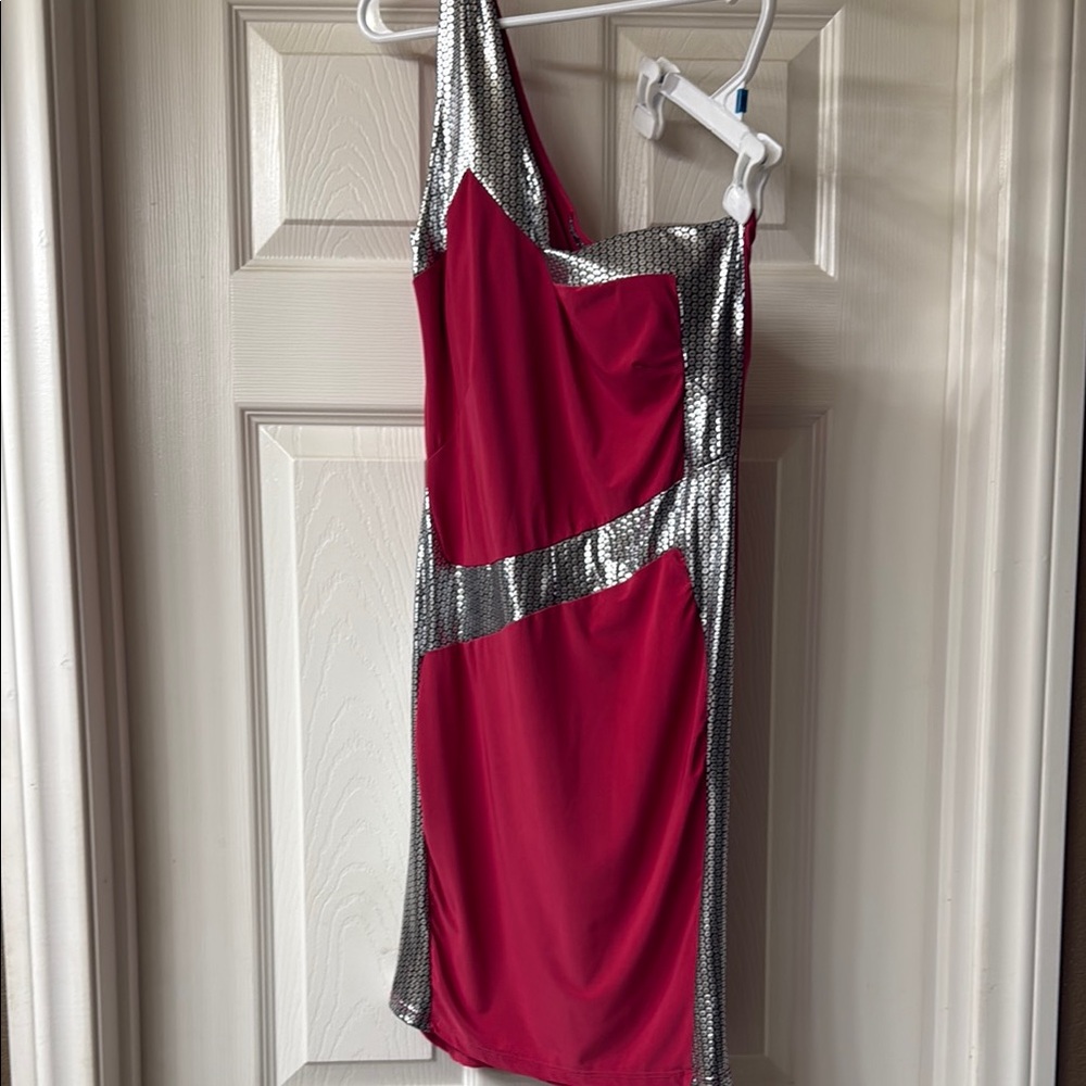 Christina Red and Silver One-Shoulder Dress